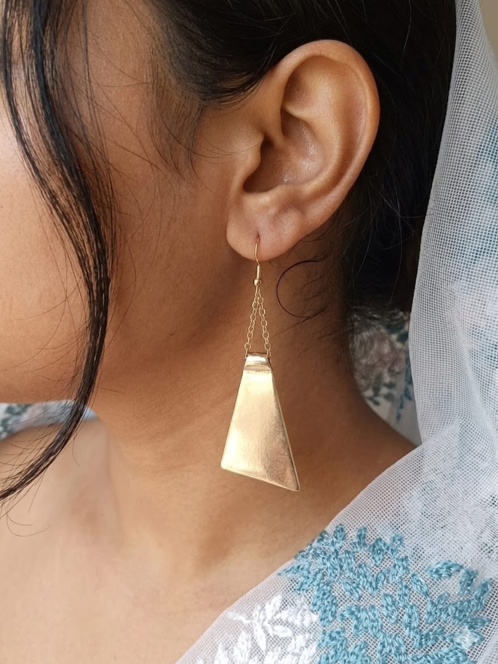 Gold Triangle Drop Earrings by